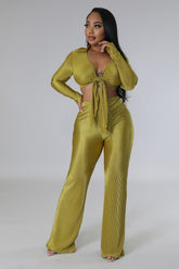 Ensemble crop top et pantalon taille haute plissé bas large