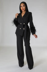 Ensemble deux pièces haut blazer et pantalon taille à nouer noir