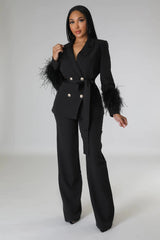 Ensemble deux pièces haut blazer et pantalon taille à nouer noir