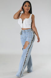 Jean Effiloché non extensible bas large avec chaîne incluse