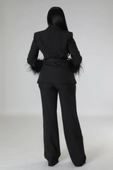 Ensemble deux pièces haut blazer et pantalon taille à nouer noir