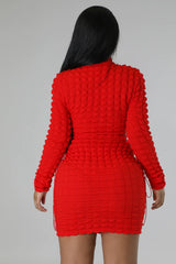 Robe sexy saint Valentin à manche longue tissu à bulles détails lacets