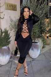 Robe-longue à lacet ruché