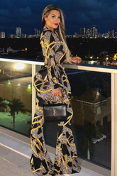 Fancy ensemble pantalon body suit imprimé noir