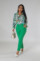 Pantalon taille haute droite non extensible vert