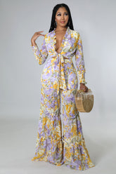 Ensemble jaune Babe pantalon large et top manche longue