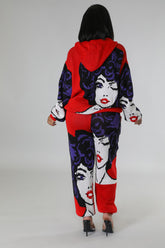 Ensemble deux pièces Sweat à capuche oversize rouge tricoter