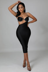 Robe Midi à strass noir