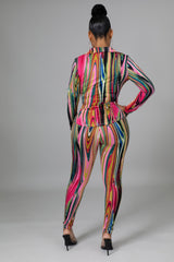 Ensemble pantalon chemise imprimée à manche longue