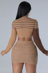 Ensemble tricoter deux pièces jupe taille haute et top à manche longue