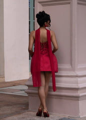 Mini-robe en strass structuré Lustre rouge