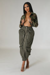 Jupe taille haute cargo Olive avec des poches