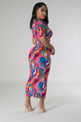 Robe longue moulante manche courte avec des boutons devant Ruché