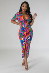 Robe longue moulante manche courte avec des boutons devant Ruché