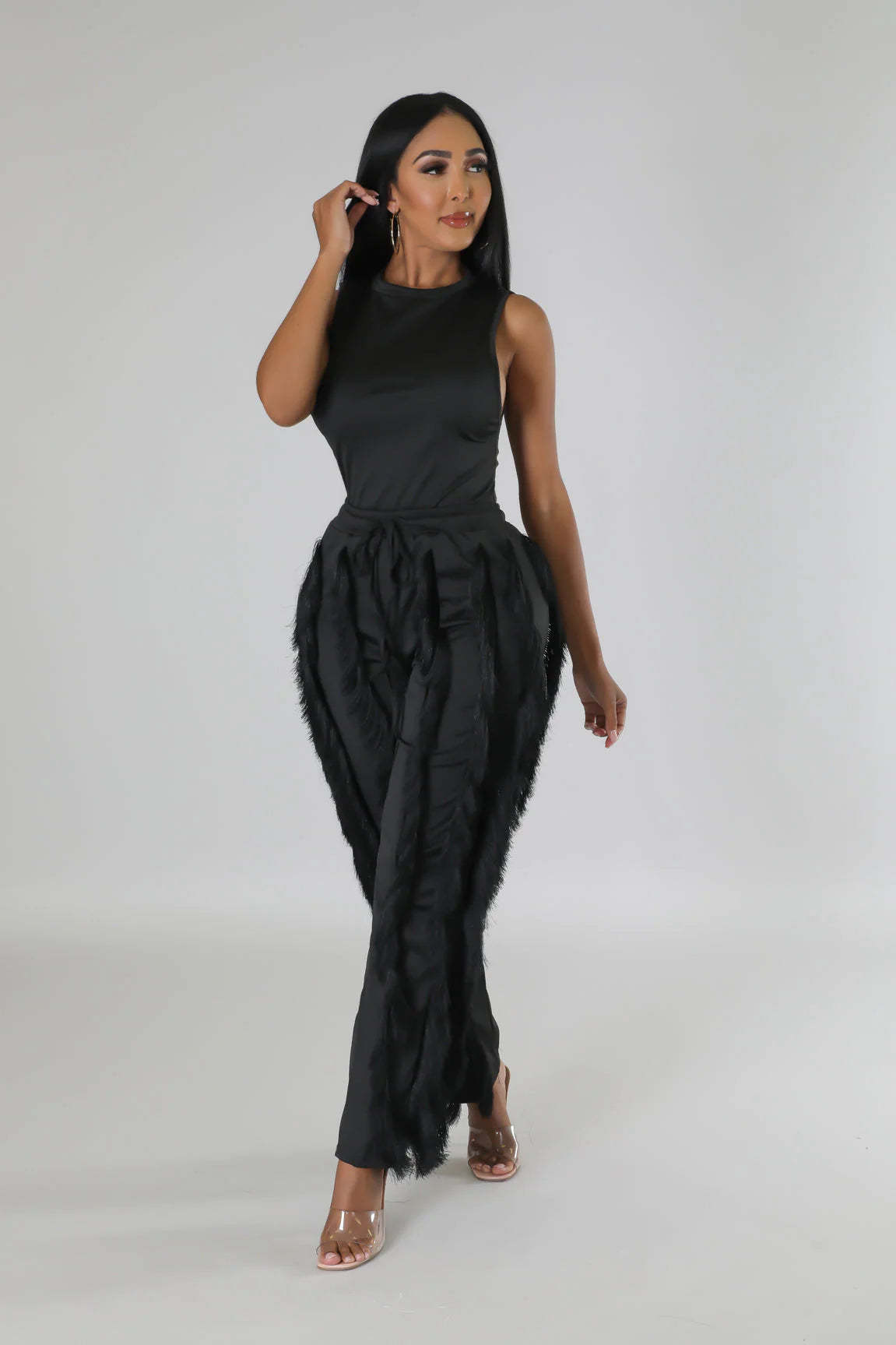 Ensemble deux pièces body et pantalon Frange