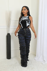 Pantalon jean taille haute semi-extensible delavé