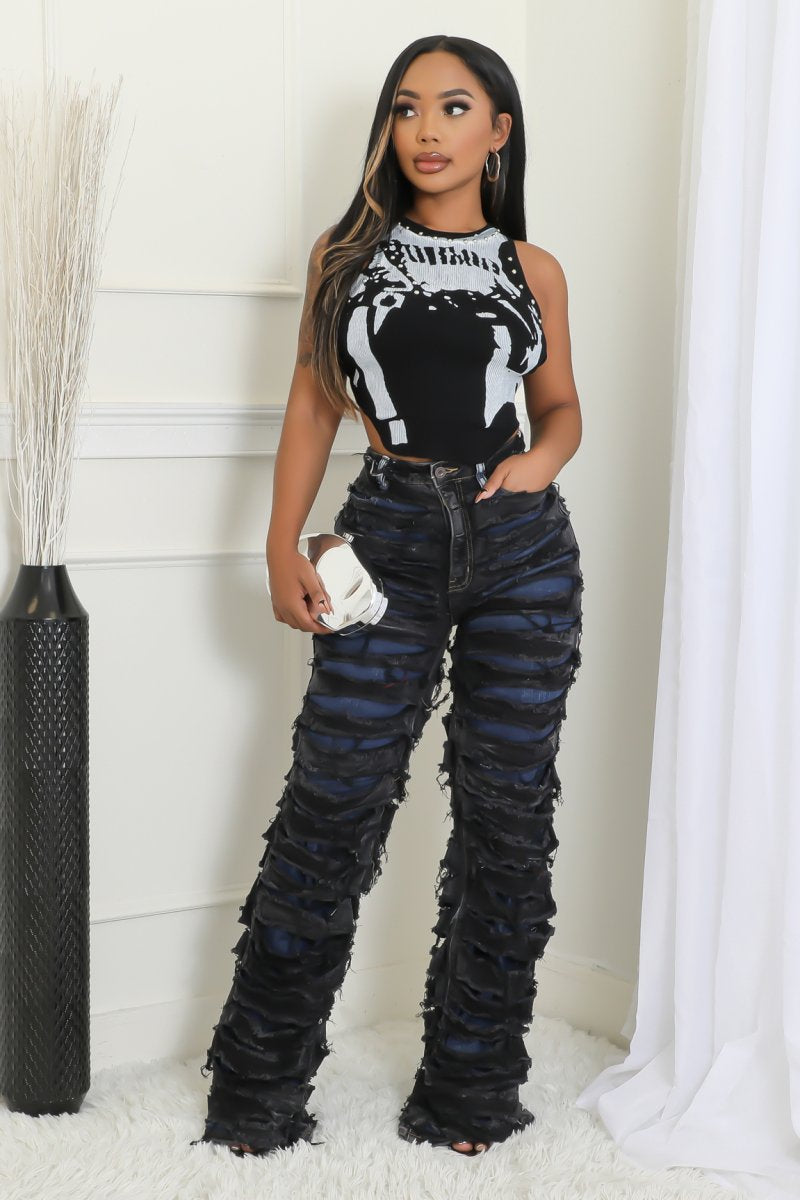 Pantalon jean taille haute semi-extensible delavé