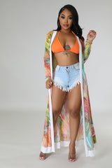 Ensemble combinaison et Cardigan multicolore