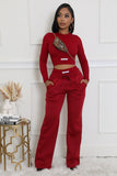 Ensemble pantalon extensible et top à manches longues effet jogging jambe large