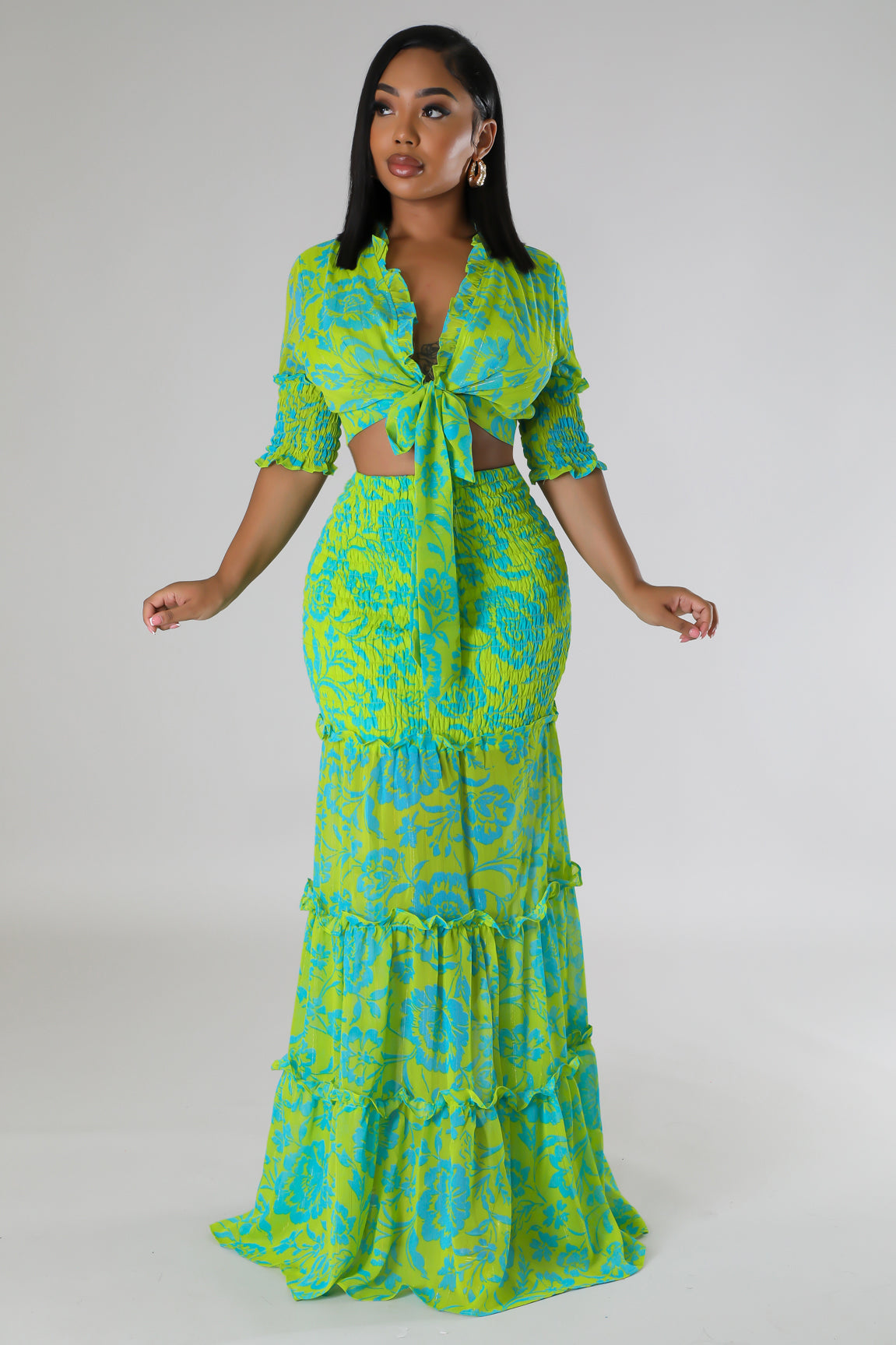 Ma jolie Ensemble deux pièces jupe longue Froufrous et top à manche courte