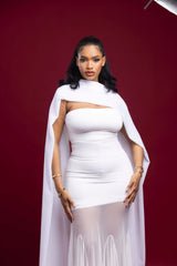 Robe bustier de luxe longue beige volant mousseline