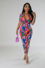 Robe longue moulante manche courte avec des boutons devant Ruché