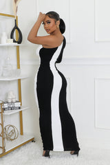 Robe une épaule manche longue stretch