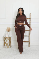 Ensemble pantalon extensible et top à manches longues effet jogging jambe large