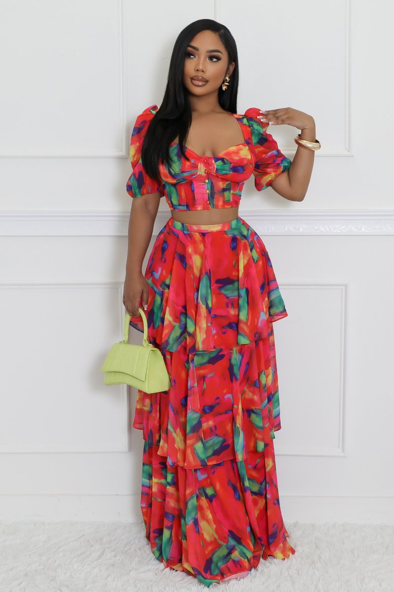 Ensemble jupe taille haute non extensible avec top col V à manches courtes