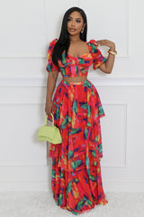 Ensemble jupe taille haute non extensible avec top col V à manches courtes