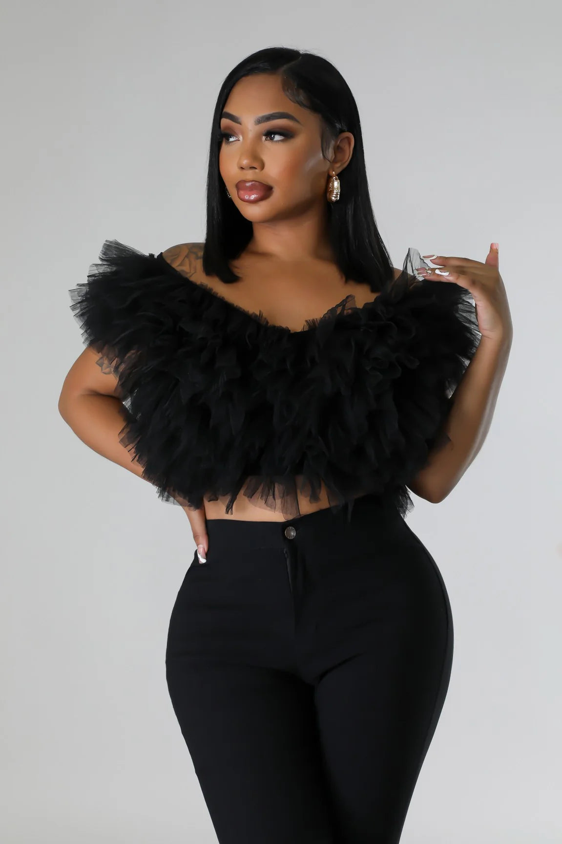 Top court sans manches en tulle