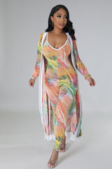 Ensemble combinaison et Cardigan multicolore