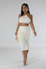 Ensemble deux pièces licou jupe et top sans manche tissu flou