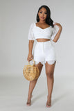 Ensemble short top dentelle blanc à manche courte