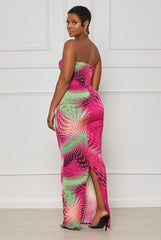 Robe bustier longue moulante avec fente derrière multicolore