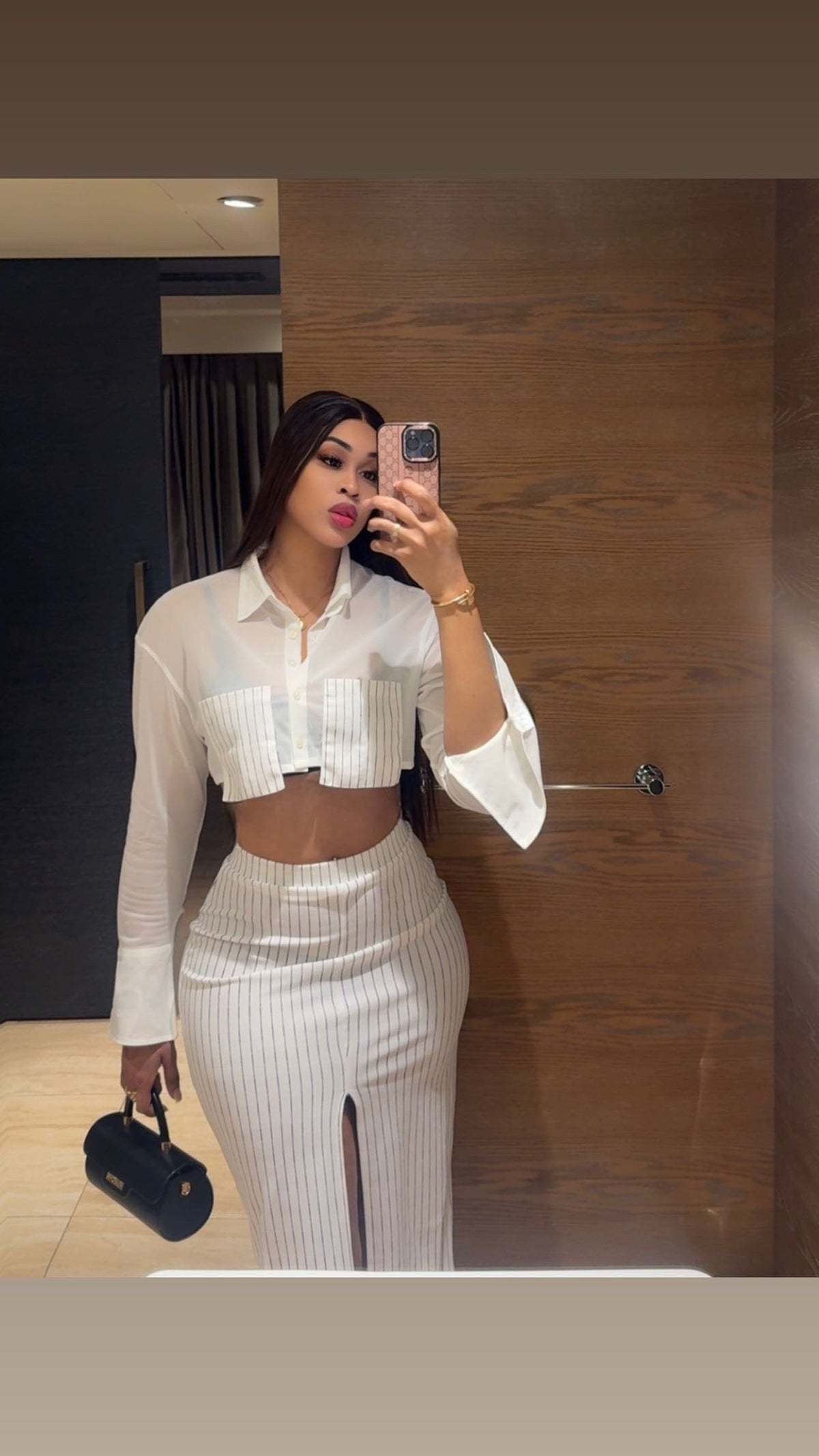 Ensemble jupe taille haute semi-extensible et top à manche longue (Copie)
