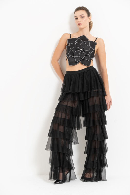 Pantalon à volant en tulle