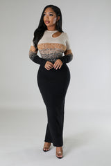 Robe longue demi-stretch découper fente derrière