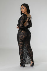 Robe dentelle sexy à manche longue stretch