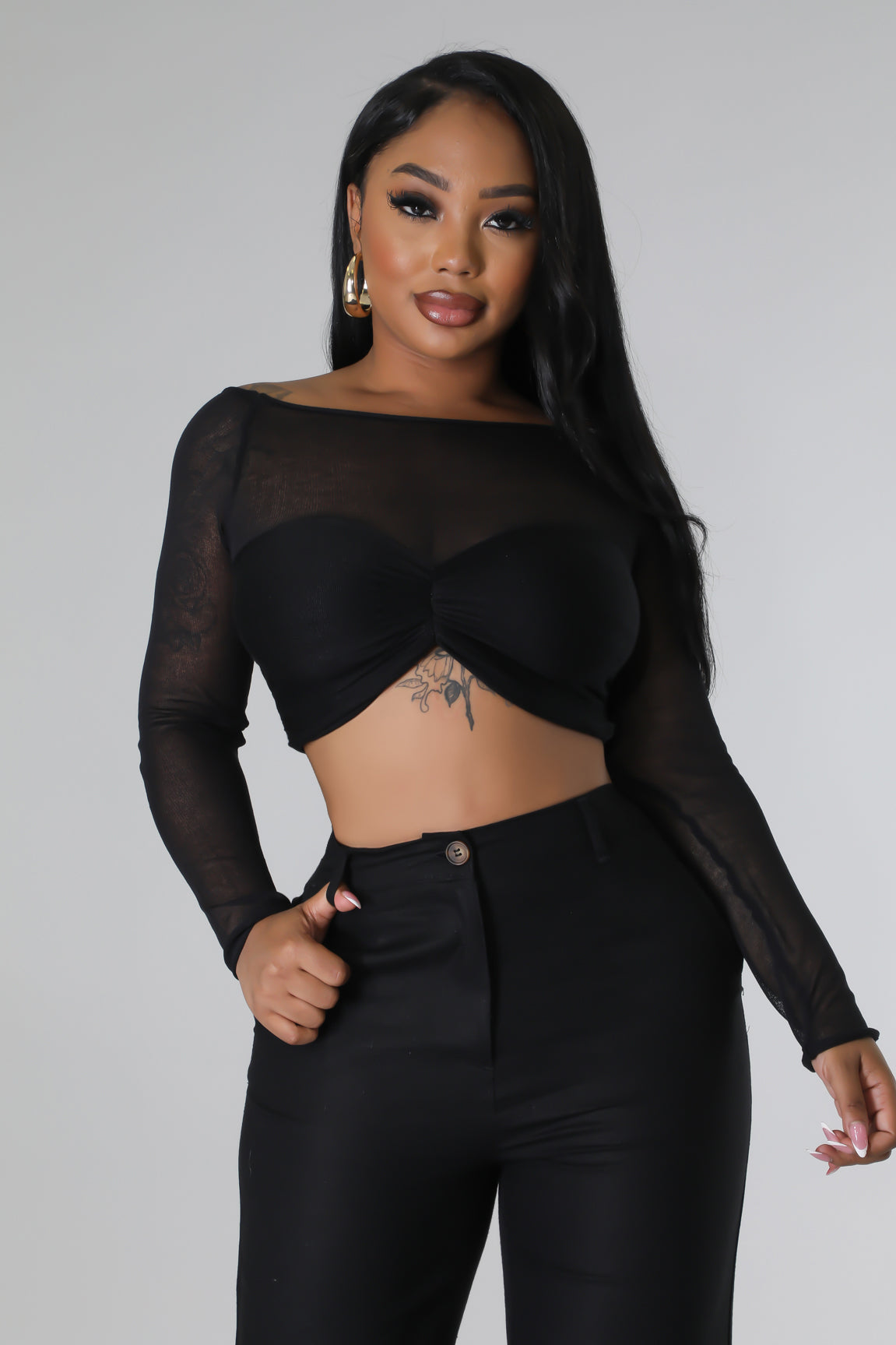 Top Noir à manche longue