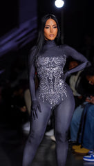 Salopette à strass sexy à manche longue