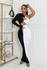 Robe une épaule manche longue stretch