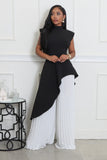 Ensemble pantalon bas large plissé et top asymétrique