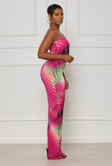 Robe bustier longue moulante avec fente derrière multicolore