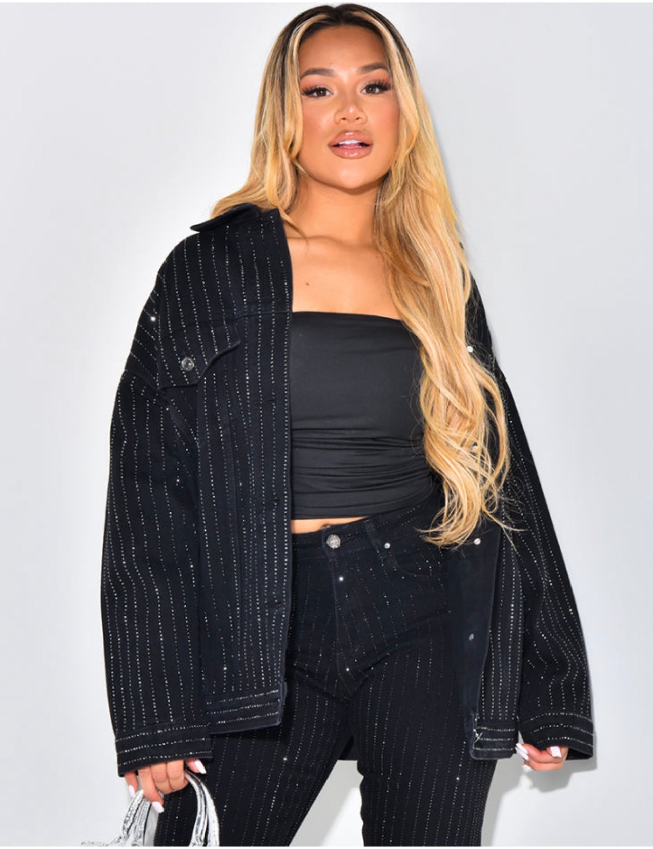 Veste en Jean à strass resto/Verso denim
