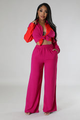 Ensemble pantalon et chemise manche longue multicolore