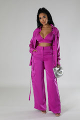 Ensemble 3 pièces pantalon taille haute et chemisier et haut court