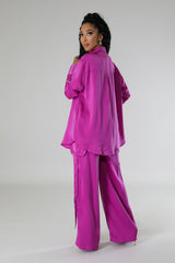 Ensemble 3 pièces pantalon taille haute et chemisier et haut court