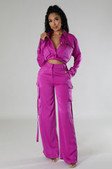 Ensemble 3 pièces pantalon taille haute et chemisier et haut court