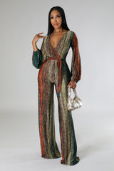 Combinaison demi-stretch à manche longue jambe large col V